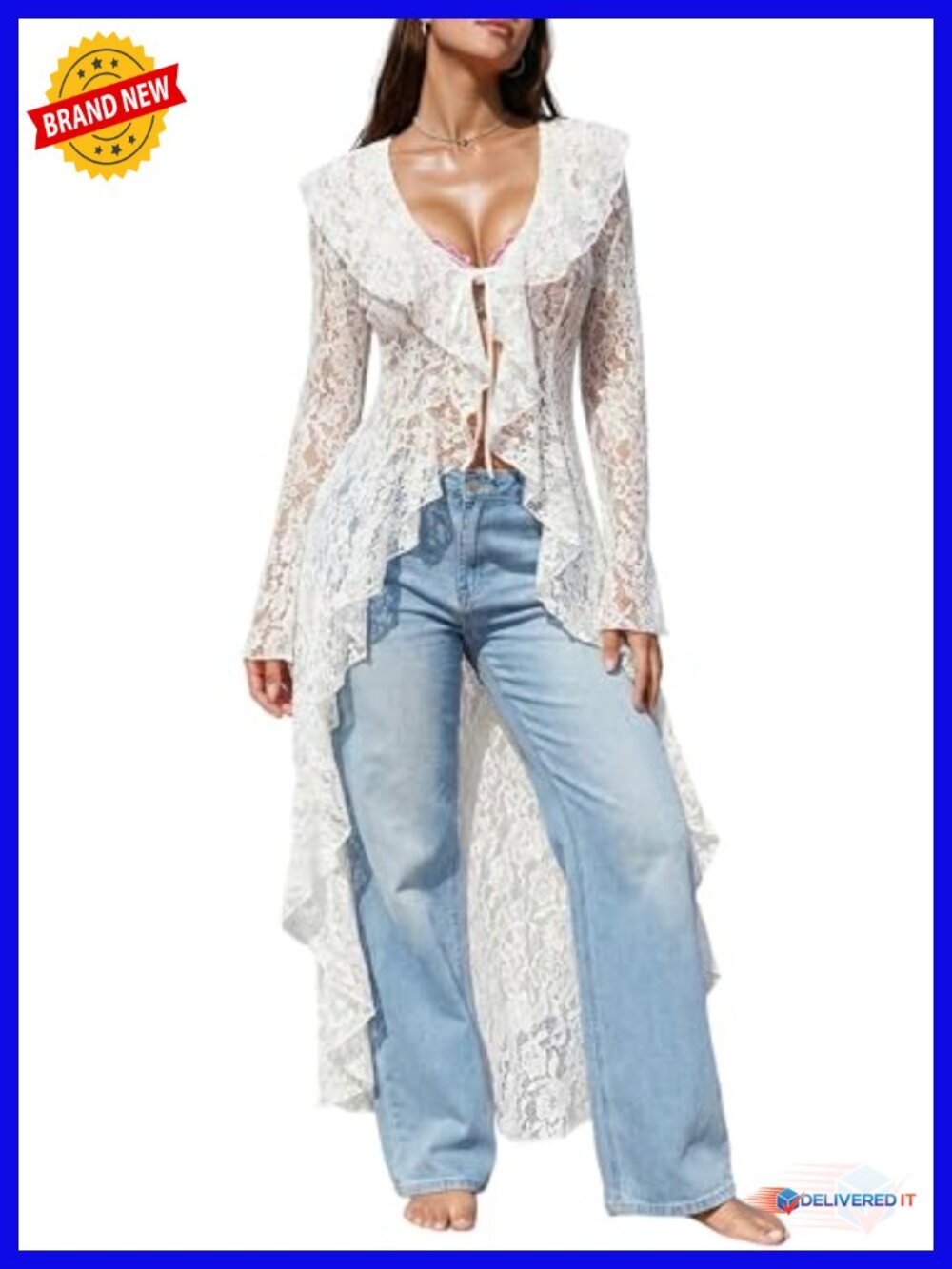 Women's Sheer Floral Lace Boho Cardigan Duster